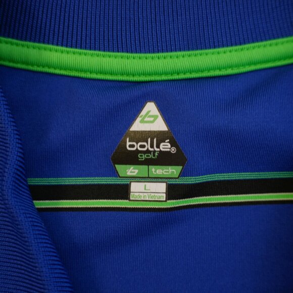DAMAGED‎ Bolle Golf Tech Blue Green Striped Large Polo Shirt Short Sleeve - Picture 8 of 9